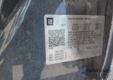 2020 Chevrolet Colorado 4Wd Short Box Zr2 from USA, damaged, VIN 1GCGTEEN3L1131641